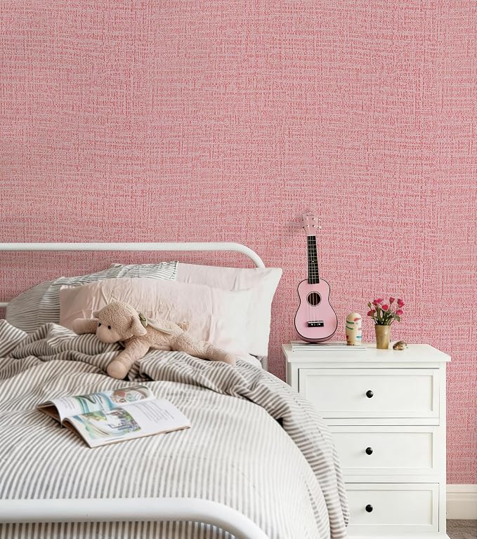 Guvana Grasscloth Peel and Stick Wallpaper Pink Textured Contact Paper Modern - Image 6