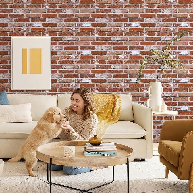 COMSTICKC 3D Red Faux Brick Wall Panel Peel and Stick Wall Covering, 3D Brick - Image 2
