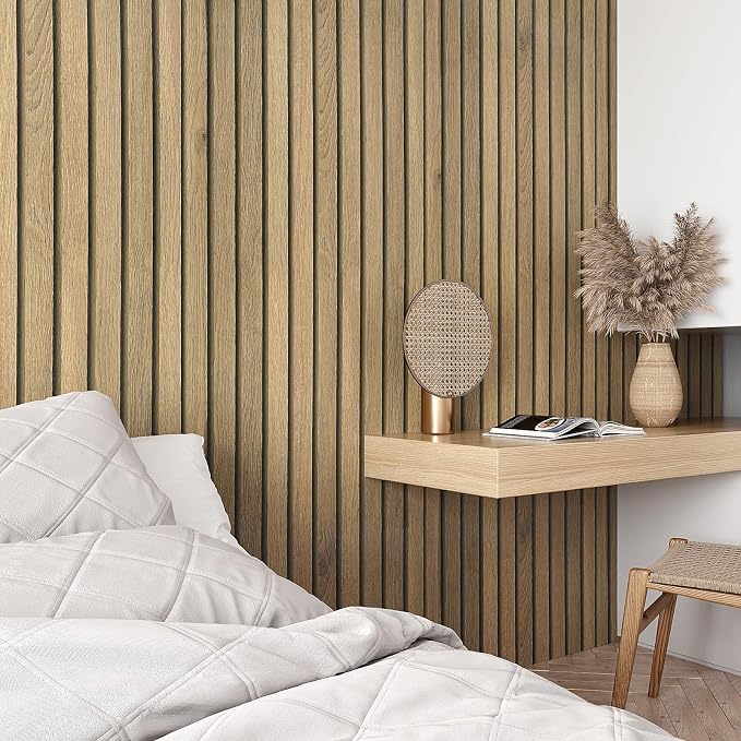 VEELIKE Natural Oak Wood Slat Wallpaper Peel and Stick Light Wood Panel Look - Image 4
