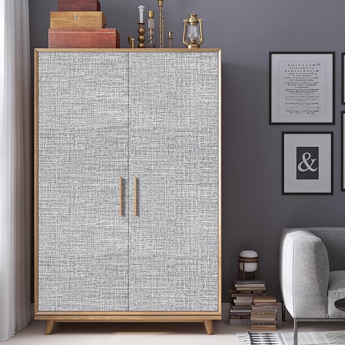 Grey Grasscloth Peel and Stick Wallpaper 17.3"x300" Faux Linen Textured Contact - Image 9
