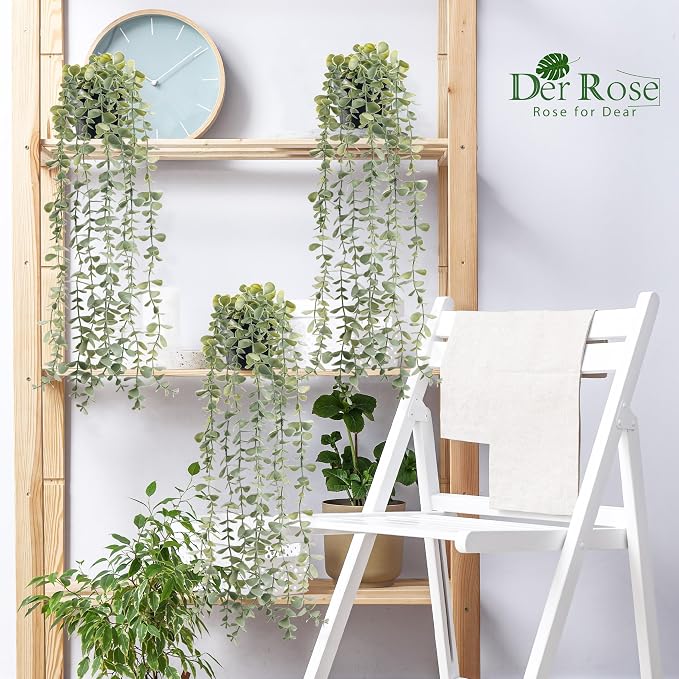 Der Rose 3Pcs Fake Plants Hanging Artificial Decor Faux Potted Eucalyptus Plants - Image 5