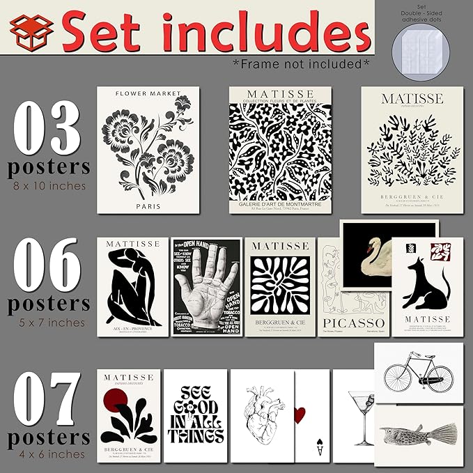 LANCHI95 16 PCS Black and White Home Decor, Eclectic Wall Art, Minimalist - Image 2