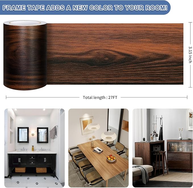 TIANLDD 27 FT Wood Grain Wallpaper Border, Removable Waterproof Mirror Border - Image 3