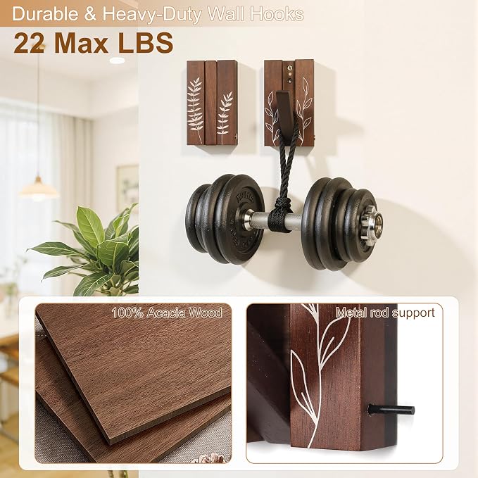 Rustic Folding Wall Hooks: Decorative Wooden Coat Hooks 2Pack Mounted - Image 5