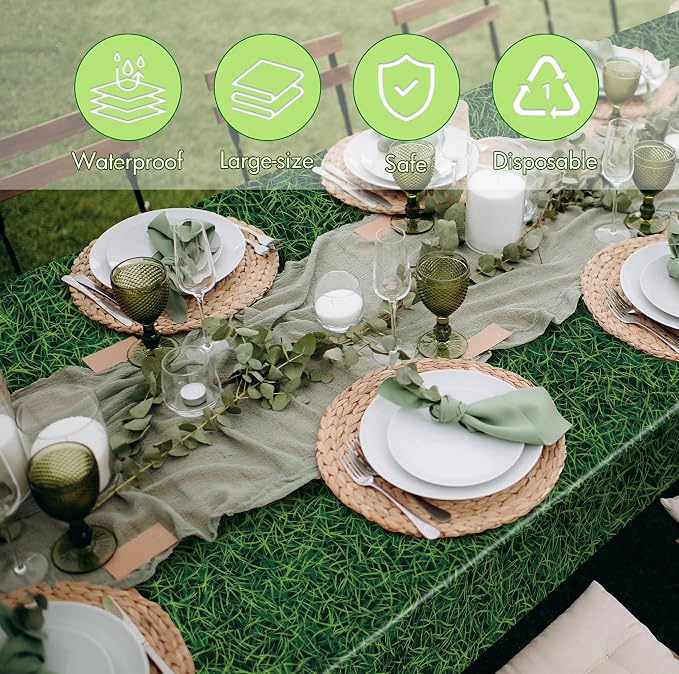 Kochorie 54 Inch x 100 Ft Grass Plastic Table Cloth Roll Disposable Waterproof - Image 5