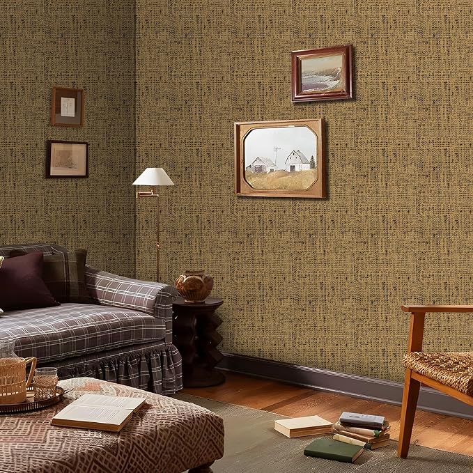 15.75"x393.7" Brown Wallpaper Peel and Stick Removable Grasscloth Textured Wall - Image 7