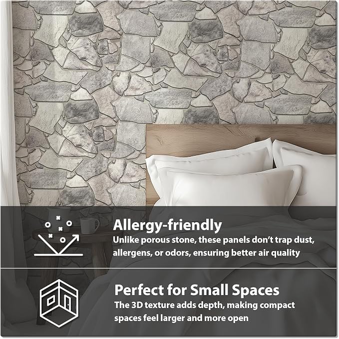 CONCORD WALLCOVERINGS 3D Faux Stone Wall Panels, Lightweight 17.5" x 23.75" PVC - Image 5