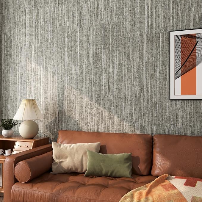 FunStick Taupe Grasscloth Peel and Stick Wallpaper Textured Grass Cloth - Image 8