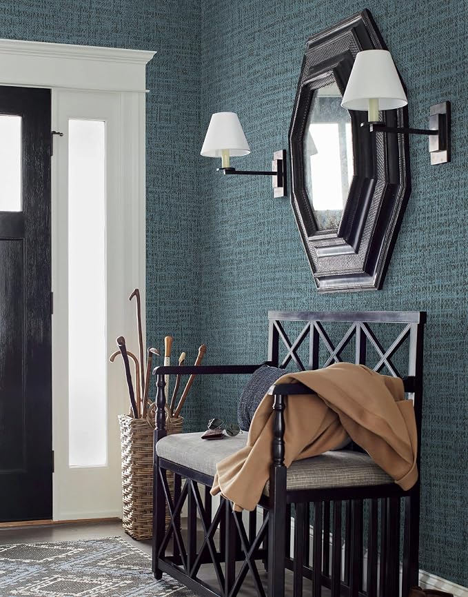 Guvana Grasscloth Peel and Stick Wallpaper Blue Textured Contact Paper Modern - Image 7