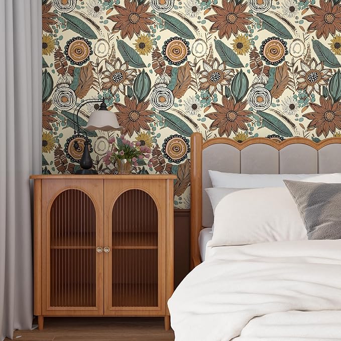 Boho Wallpaper Peel and Stick, Vintage Floral Contact Paper 17.5" x 118" - Image 5