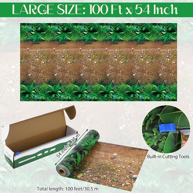 Kochorie 100 Ft x 54 Inch Forest Path Plastic Tablecloth Roll Safari Dinosaur - Image 2