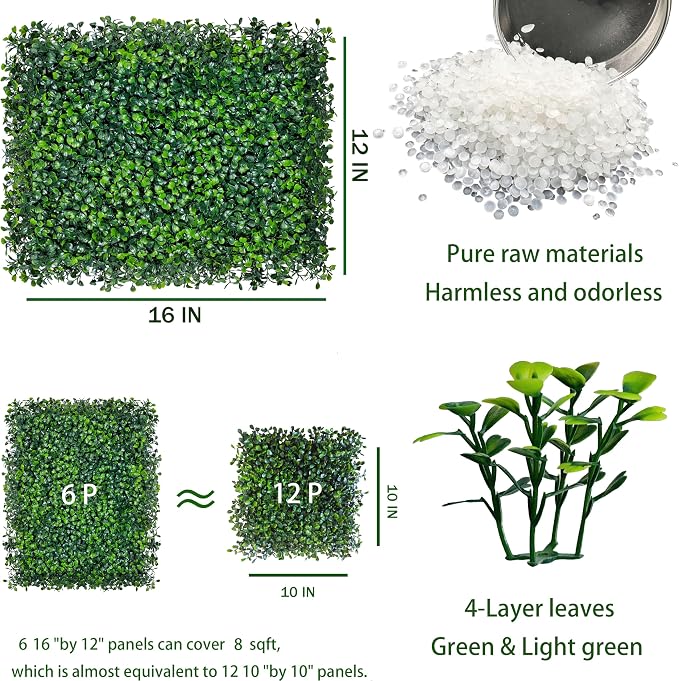 ODTORY Artificial Grass Wall Panels:16" X 12" 6P UV-Anti Greenery Boxwood - Image 2