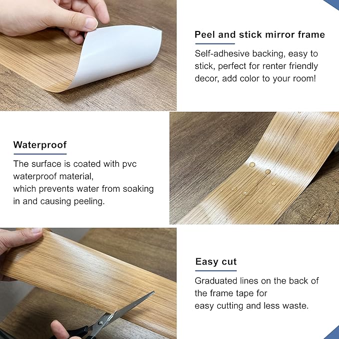 TIANLDD 27 FT Wood Grain Wallpaper Border, Removable Waterproof Mirror Border - Image 4