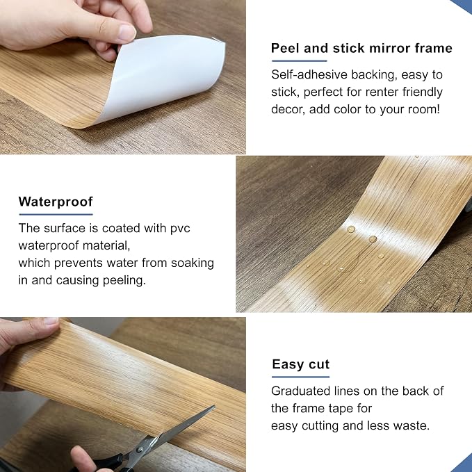 TIANLDD 27 FT Wood Grain Wallpaper Border, Removable Waterproof Mirror Border - Image 4