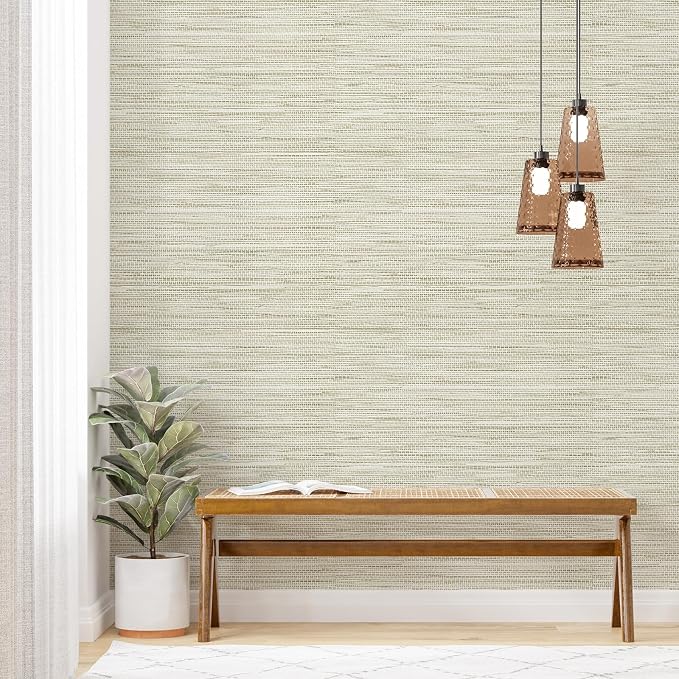 Simon&Siff Cream Textured Grasscloth Peel and Stick Wallpaper 17.7"x394" - Image 4