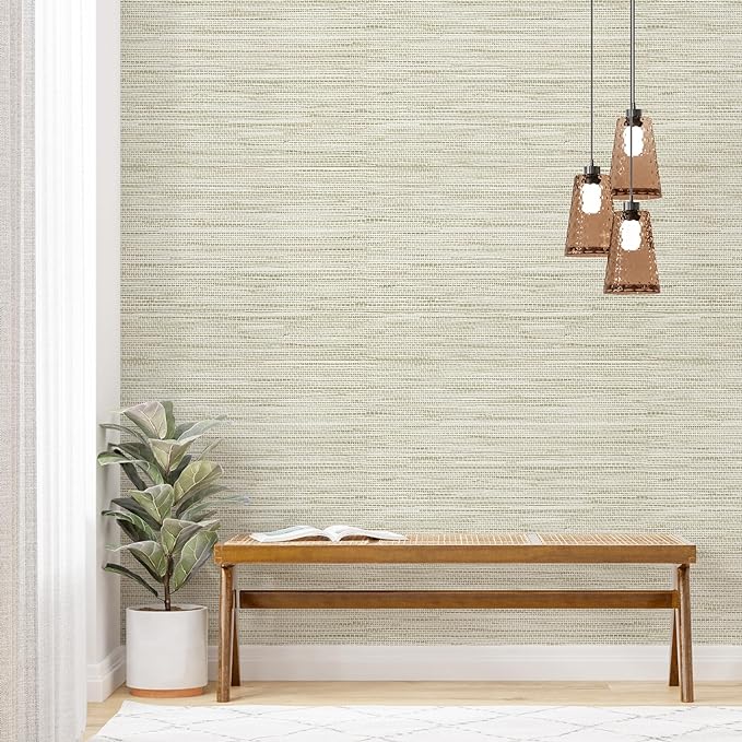 Simon&Siff Cream Textured Grasscloth Peel and Stick Wallpaper 17.7"x197" by SimonSiff