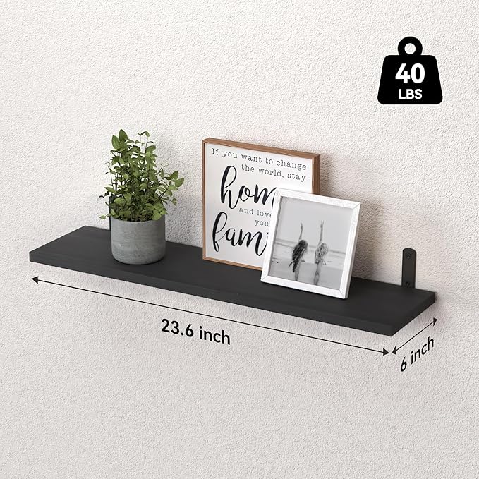 WOPITUES Wood Floating Shelves Set of 6, 24 inch Long Floating Shelves - Image 3