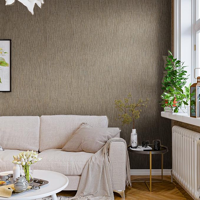 VEELIKE Taupe Grasscloth Peel and Stick Wallpaper Textured Faux Grasscloth - Image 3