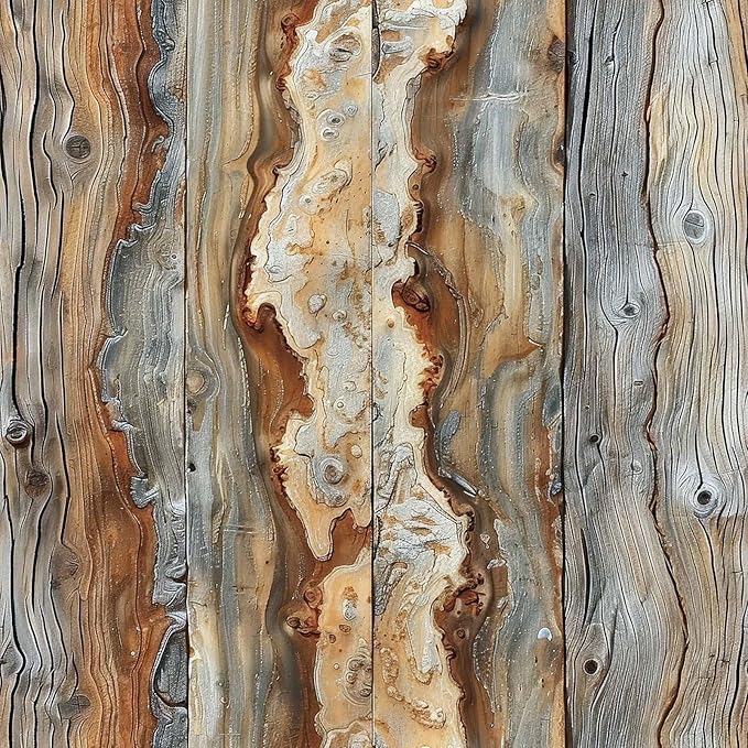 FLFK Rustic Wood Wallpaper, Peel and Stick Wood Grain Wall Mural by FLFK