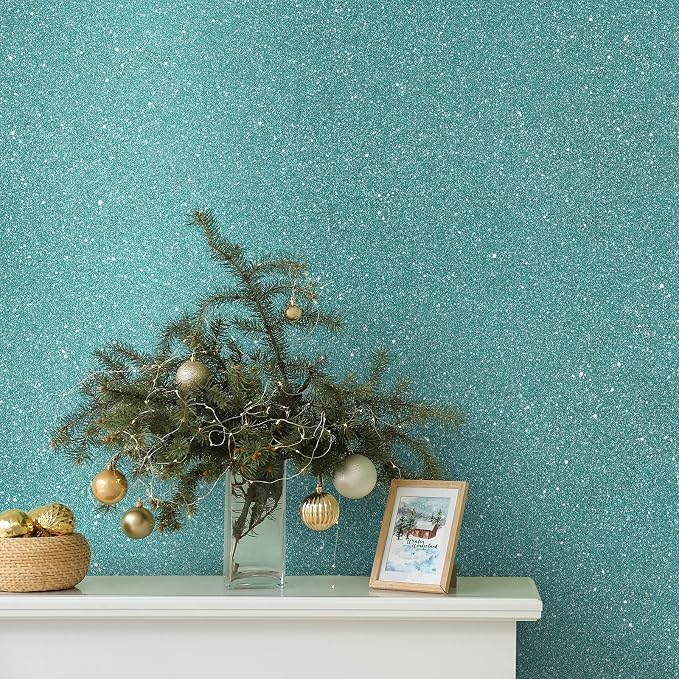 CHIHUT 15.7''x100'' Peel and Stick Light Blue Glitter Wallpaper Roll Sparkly - Image 3
