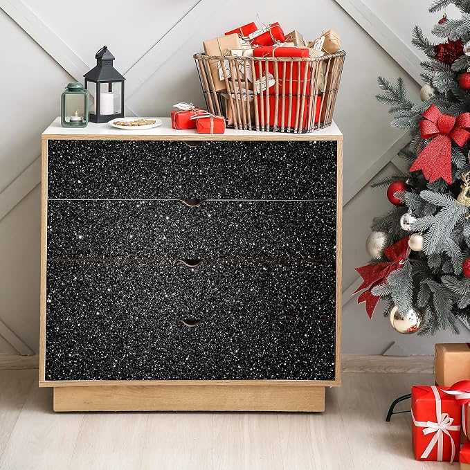 CHIHUT Glitter Black Wallpaper 15.7''x100'' Peel and Stick Wallpaper Self - Image 5