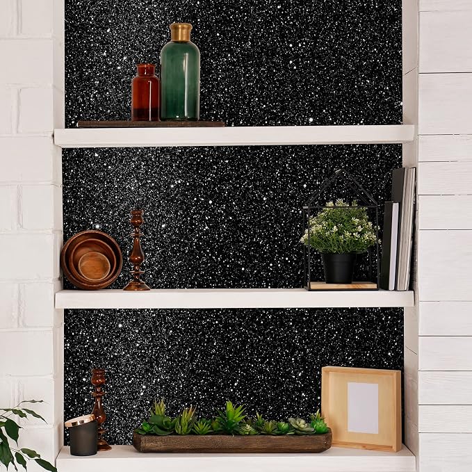 CHIHUT Black Glitter Contact Paper 15.7''x236'' Self Adhesive Black Glitter - Image 5