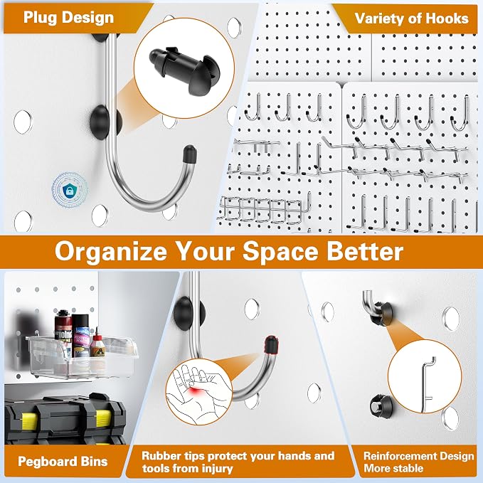 Peg Board, 4 Pack White Peg Board Panels, 50lbs Load Capacity Each, Pegboard - Image 7