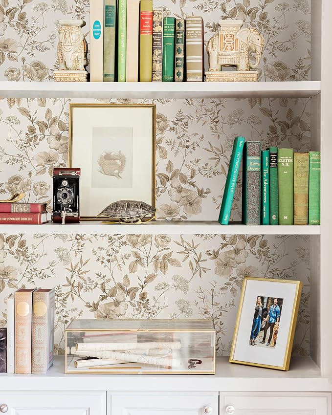 Erfoni 16.9" x118" Boho Floral Peel and Stick Wallpaper Beige Flower and Leaf - Image 3