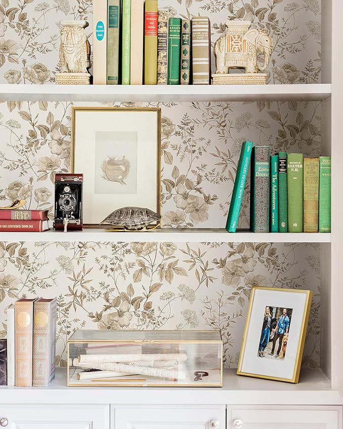 Erfoni 16.9" x394" Beige Floral Peel and Stick Wallpaper Boho Floral Leaf - Image 7