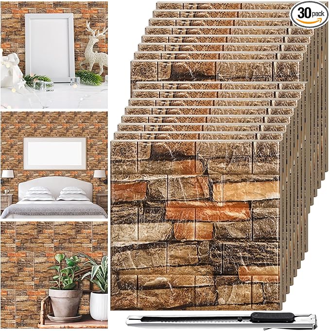 Tinlade 30 Pcs 28.81 Sq ft 3D Wall Panels Peel and Stick Foam Brick Wallpaper by Tinlade