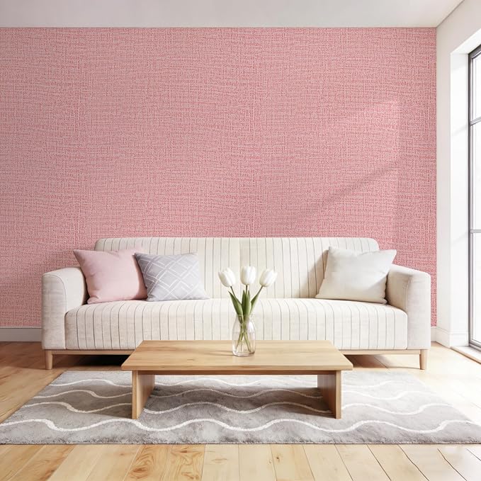 Guvana Grasscloth Peel and Stick Wallpaper Pink Textured Contact Paper Modern - Image 3