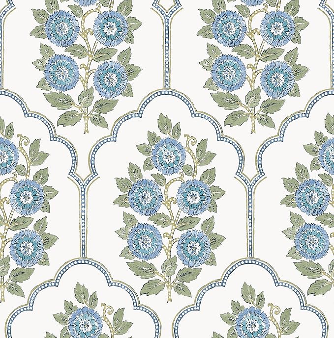 NuWallpaper x Society Social Floral Bazaar Green and Blue Peel and Stick by NuWallpaper