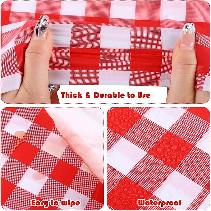 Kochorie 54 Inch x 300 Ft Red Checkered Plastic Table Cloth Roll Disposable - Image 3