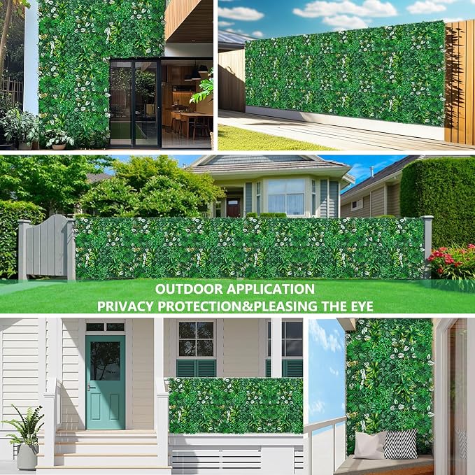 Grooy Artificial Hedge Grass Wall, Boxwood Panels 20"x20", UV Protected Privacy - Image 7