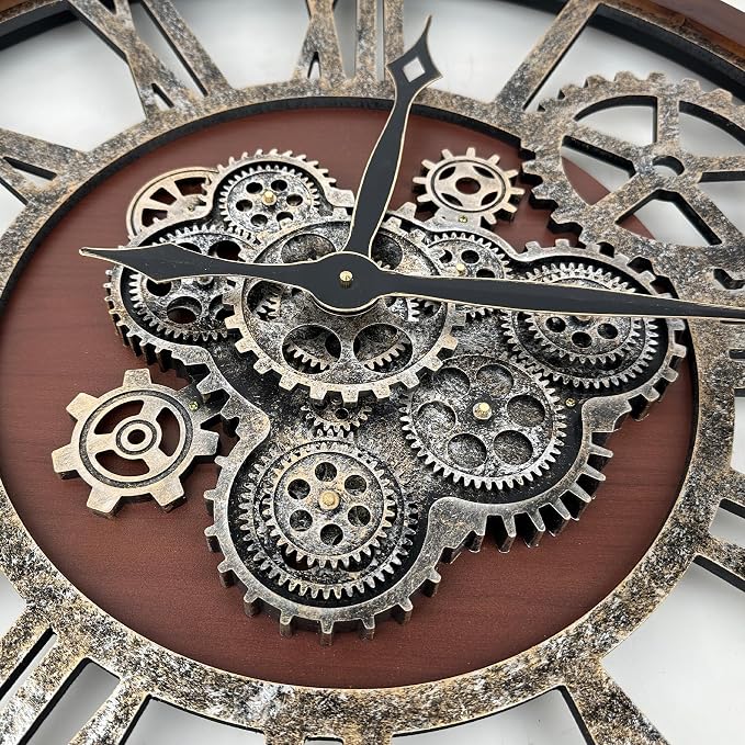 The B-Style Large Real Moving Gears Wall Clock 30 inch Rustic Retro Industrial - Image 2