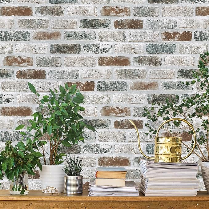 Guvana 17.3"×394" Brick Wallpaper Self Adhesive Wall Paper Red/Blue/Grey Brick by Guvana