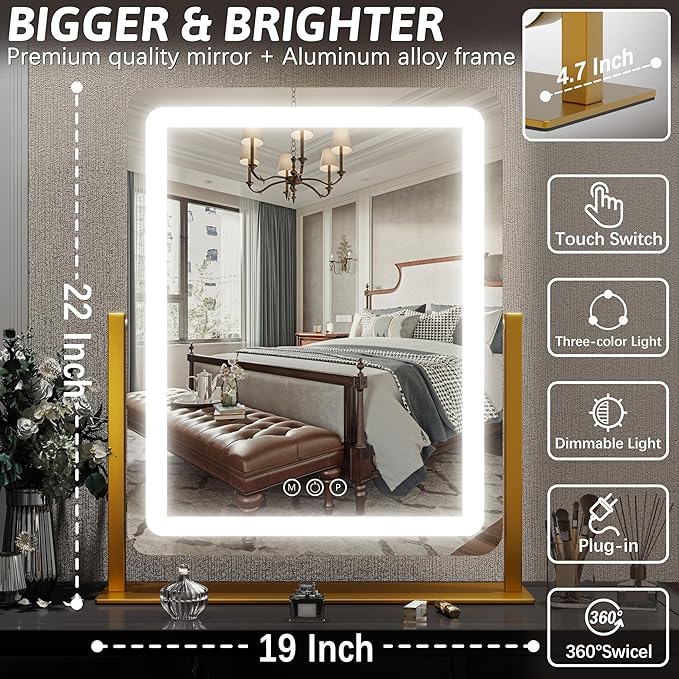 FENNIO Vanity Mirror with Lights 22 Inch- LED Lighted Makeup Mirror, Large - Image 6
