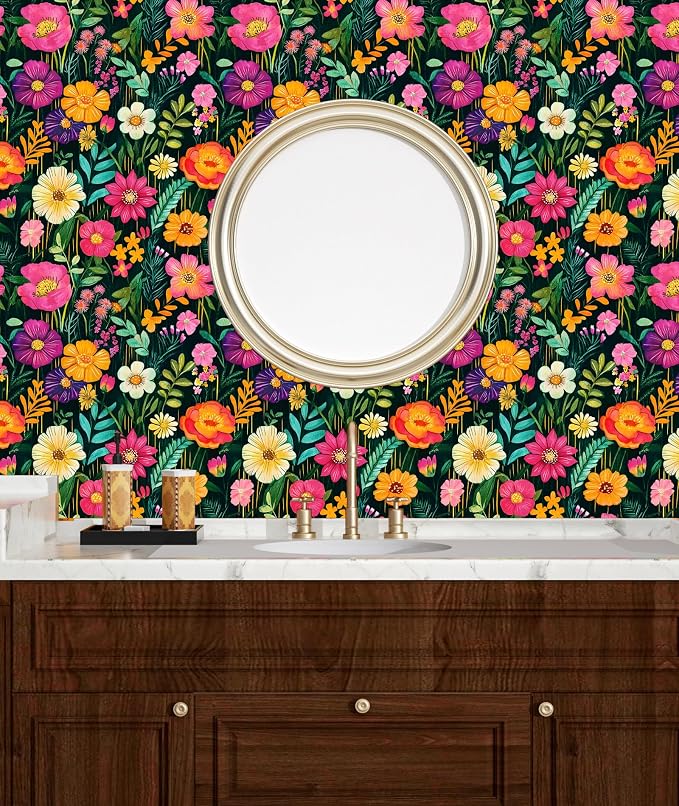 BOKEBEVE Extra Long Watercolor Colorful Floral Wallpaper Peel and Stick Green - Image 2