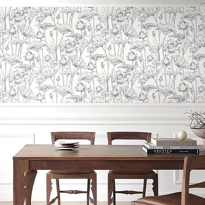 Timeet Floral Peel and Stick Wallpaper 16" x 197" White and Purple Wallpaper - Image 8