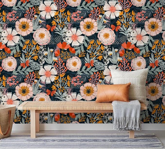 HAOKHOME Boho Peel and Stick Wallpaper Floral Wall Paper Removable - Image 7