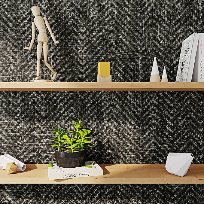 FunStick 24"x200" Black and Gold Peel and Stick Wallpaper Removable Geometric - Image 5