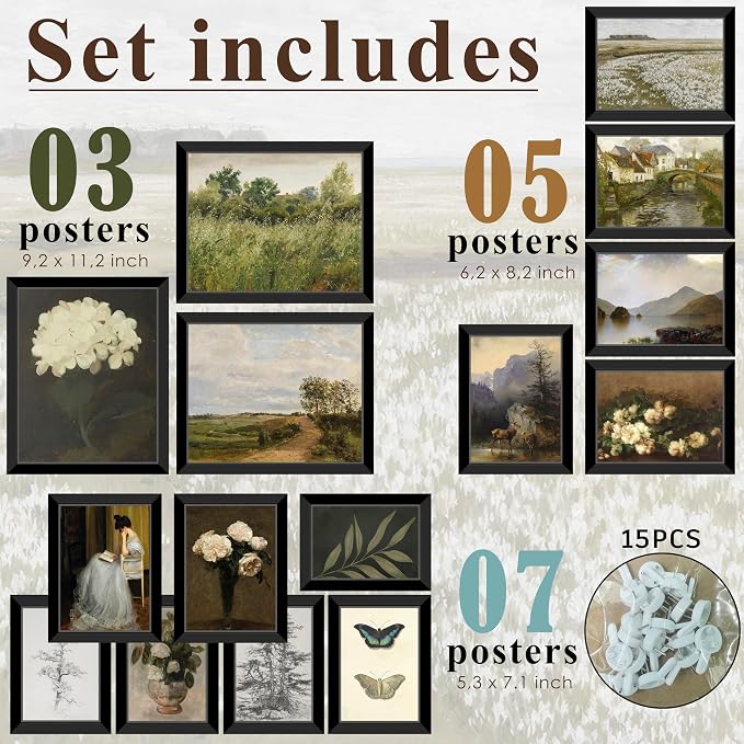 LANCHI95 Framed Vintage Wall Art Set of 15 – Gallery Wall Decor - Image 2
