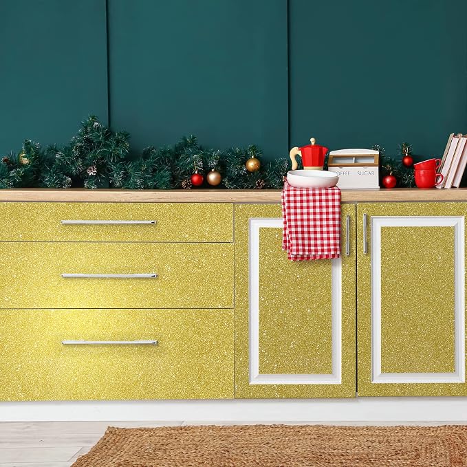 CHIHUT Gold Sparkle Contact Paper 15.7''x100'' Gold Glitter Wallpaper Peel and - Image 4