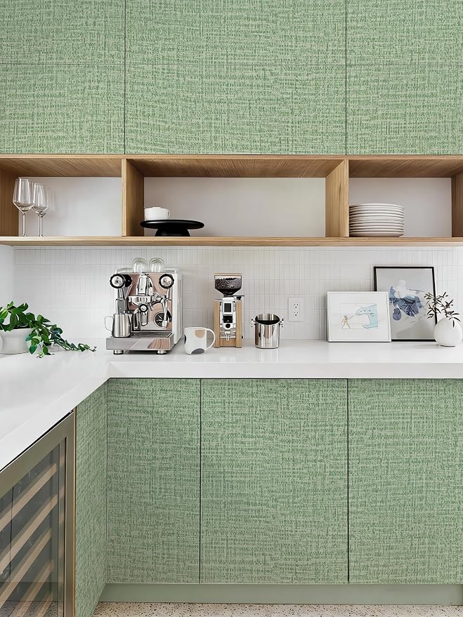 Guvana Grasscloth Peel and Stick Wallpaper Green Textured Contact Paper Modern - Image 3