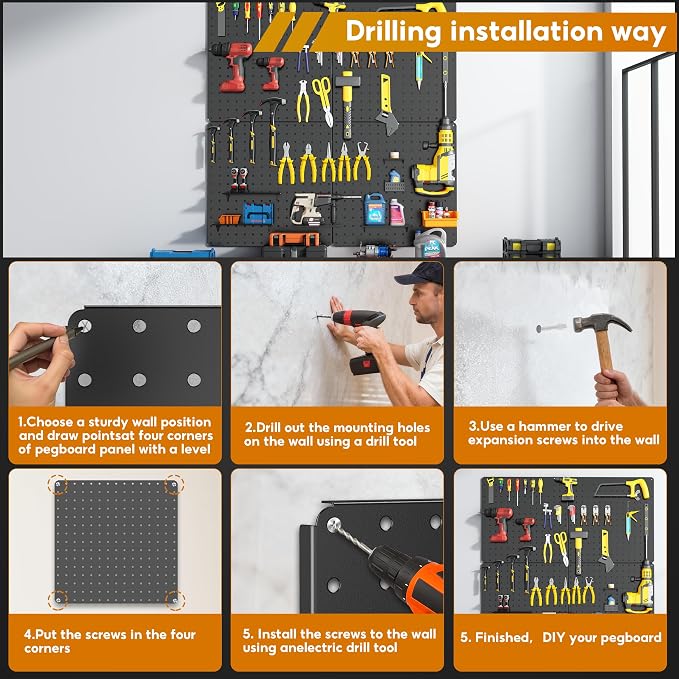 Peg Board, Total 32” x 32”, 4 Pack Black Peg Board Panels, 50lbs Load Capacity - Image 7