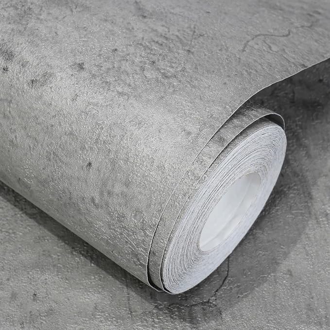 WADILE Light Gray Concrete Wallpaper 15.7 in * 354 in, Cement Contact Paper 3D by WADILE