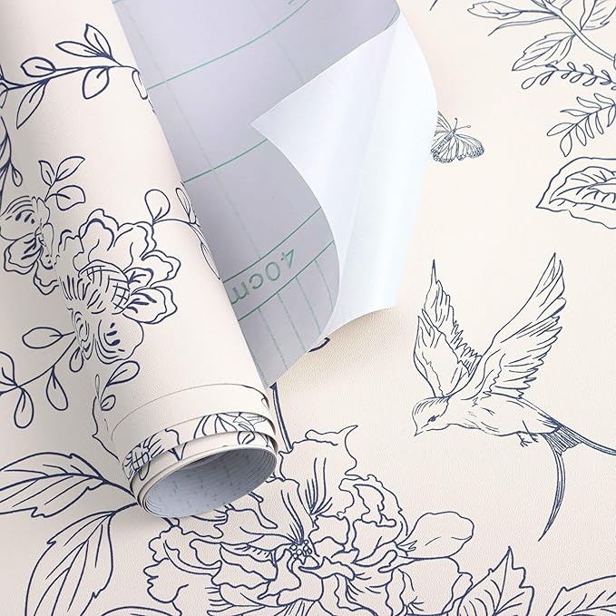 Froluya Cream White and Blue Floral Wallpaper Peel and Stick Wallpaper - Image 7