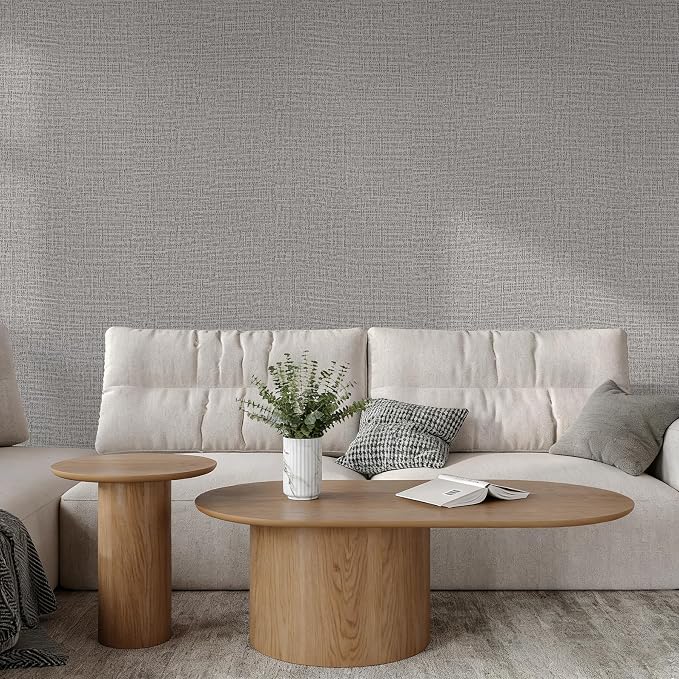Guvana Grasscloth Peel and Stick Wallpaper Grey Textured Contact Paper Modern - Image 2