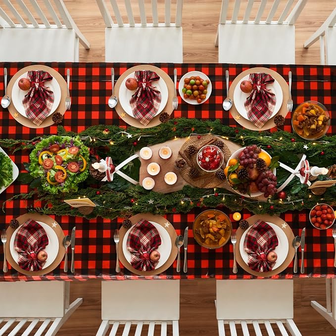 Kochorie 54 Inch x 300 Ft Red and Black Checkered Plastic Table Cloth Roll - Image 5
