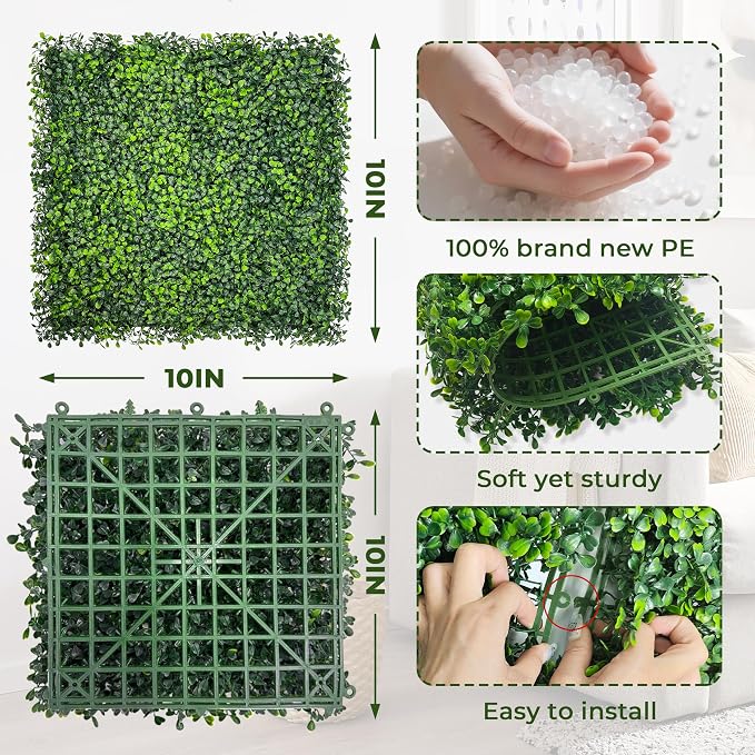 Artificial Grass Wall Backdrop: 10"x 10" Boxwood Faux Green Wall Panels - Image 2